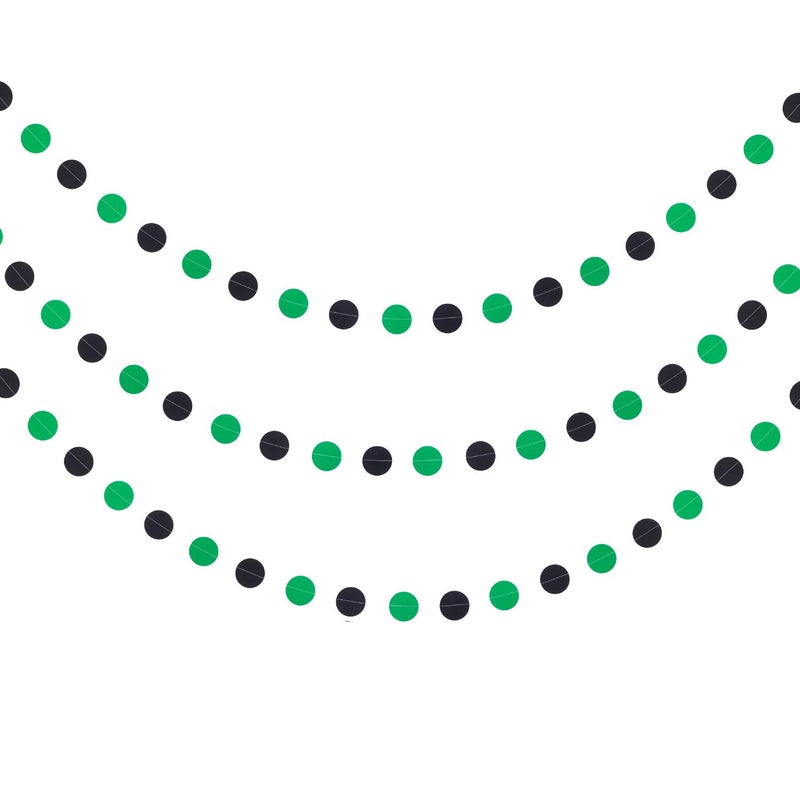WEVEN Green and Black Paper Garland Circle Dot Party Banner Streamer Backdrop Hanging Decorations, 2" in Diameter, 3 pcs, 30 Feet in Total - Image 2